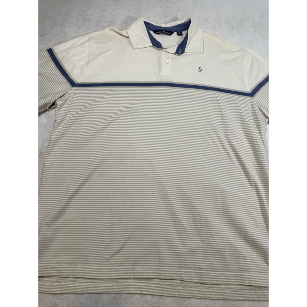 Tackle &‎ Tides Men's XXL Polo Shirt Cream Blue Trim Casual Cotton Blend